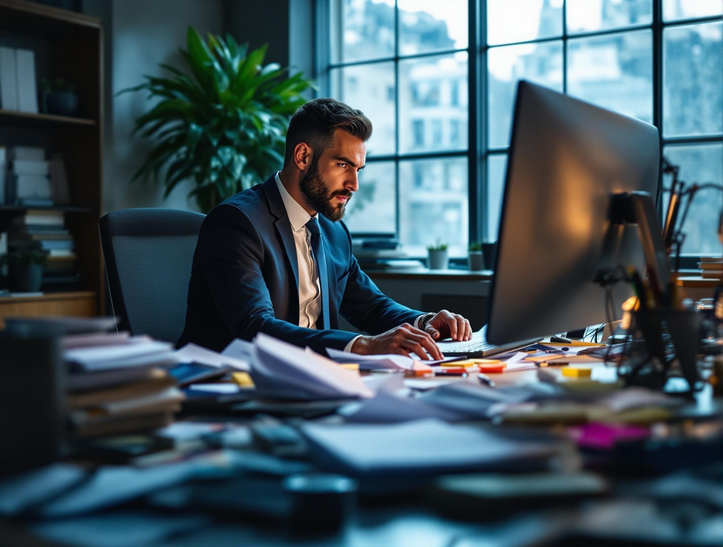 Photo of a person who is working and does not take a break